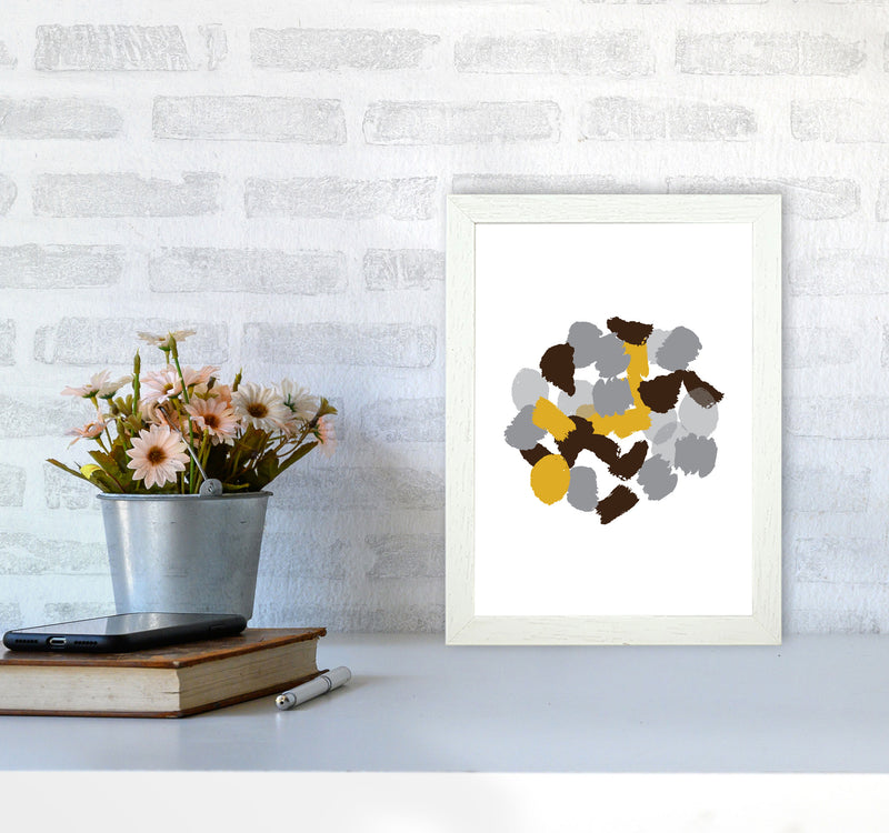 Mustard Abstract Paint Splodge Modern Print A4 Oak Frame