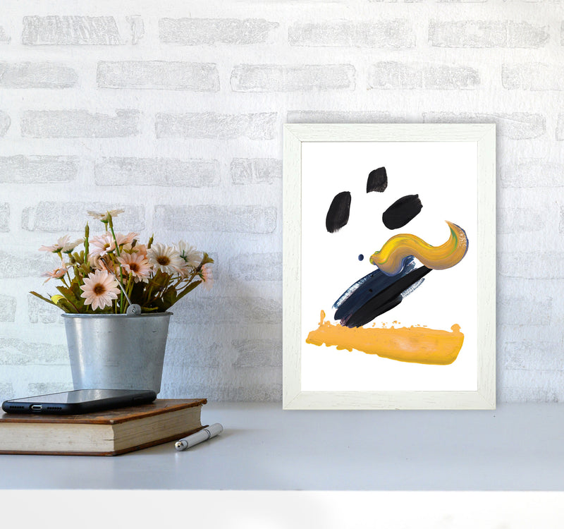 Mustard And Black Abstract Paint Strokes Modern Print A4 Oak Frame