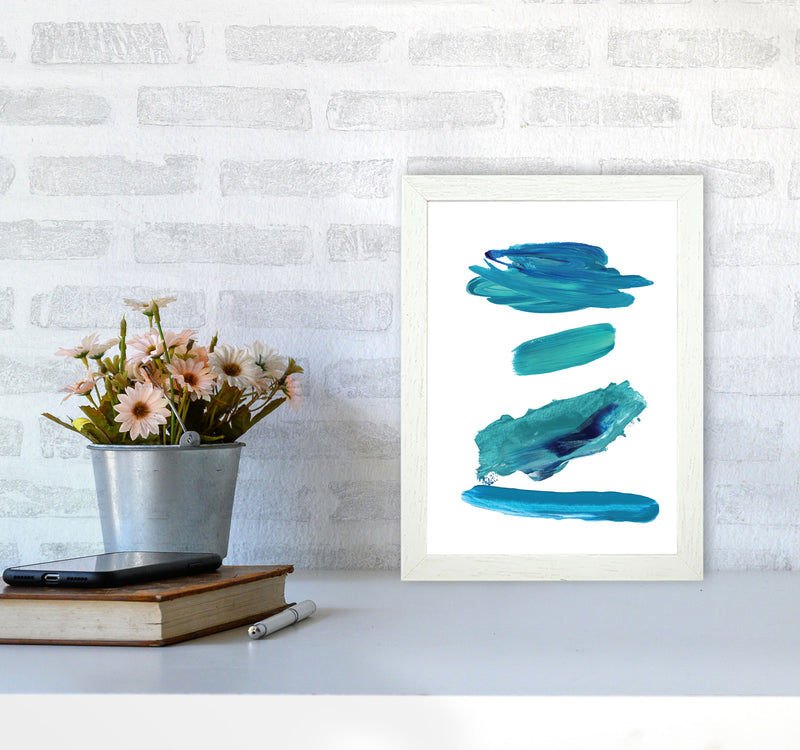 Turquoise Abstract Paint Strokes Modern Print A4 Oak Frame