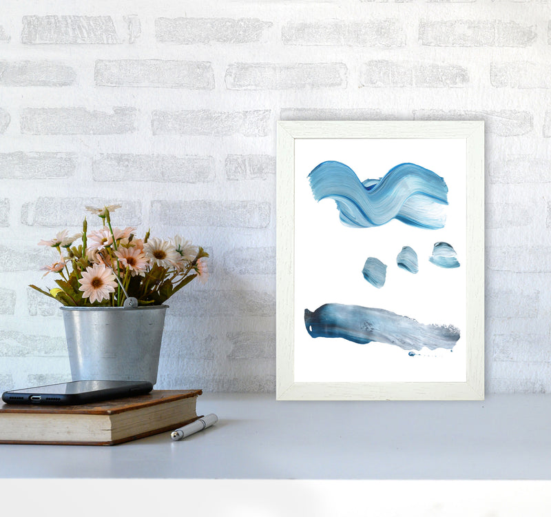 Light Blue Abstract Paint Strokes Modern Print A4 Oak Frame