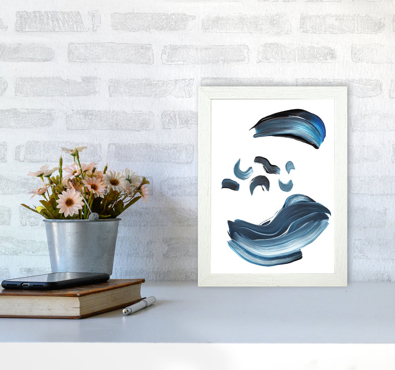 Dark Blue And Grey Abstract Paint Strokes Modern Print A4 Oak Frame
