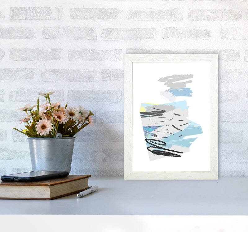 Blue And Grey Abstract Drawings Modern Print A4 Oak Frame