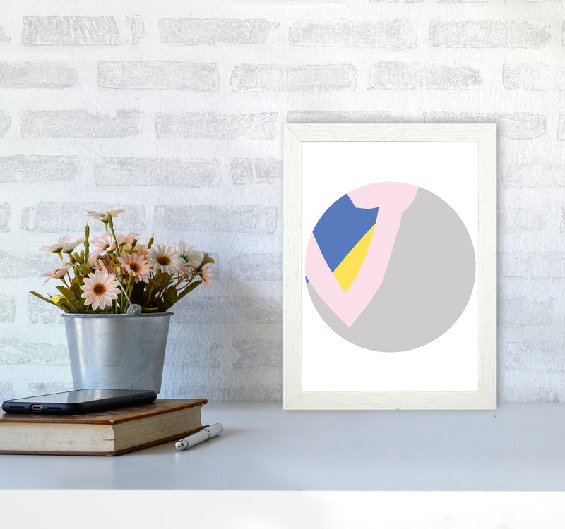 Grey, Pink And Navy Abstract Circle Modern Print A4 Oak Frame