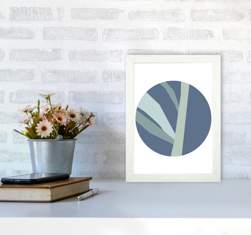 Navy Abstract Circle With Branches Modern Print A4 Oak Frame