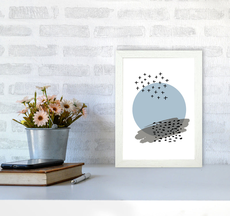 Blue Abstract Circle With Black Dashes Modern Print A4 Oak Frame