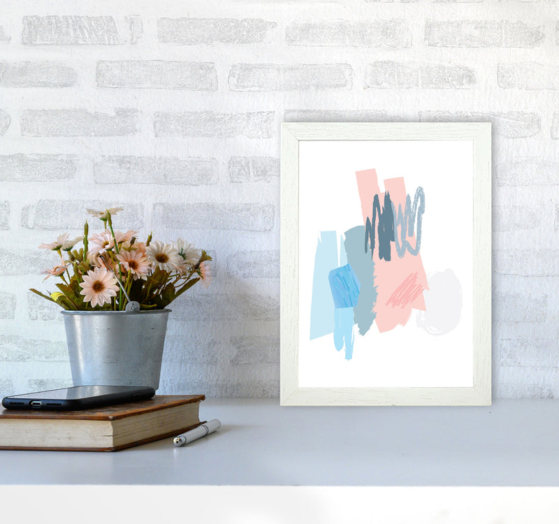 Blue And Pink Abstract Scribbles Modern Print A4 Oak Frame