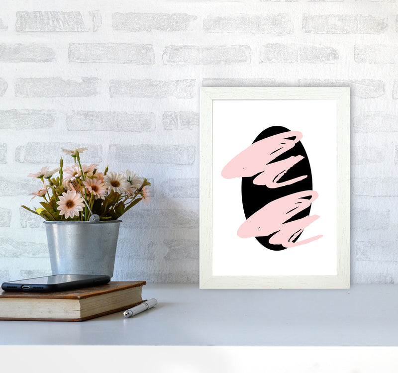 Abstract Black Oval With Pink Strokes Modern Art Print A4 Oak Frame