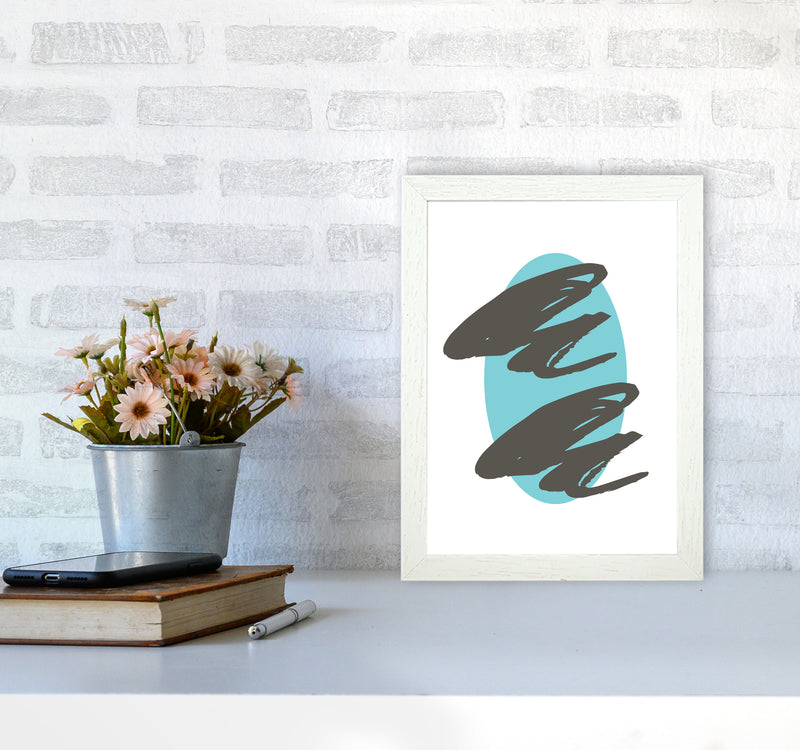 Abstract Teal Oval With Brown Strokes Modern Print A4 Oak Frame