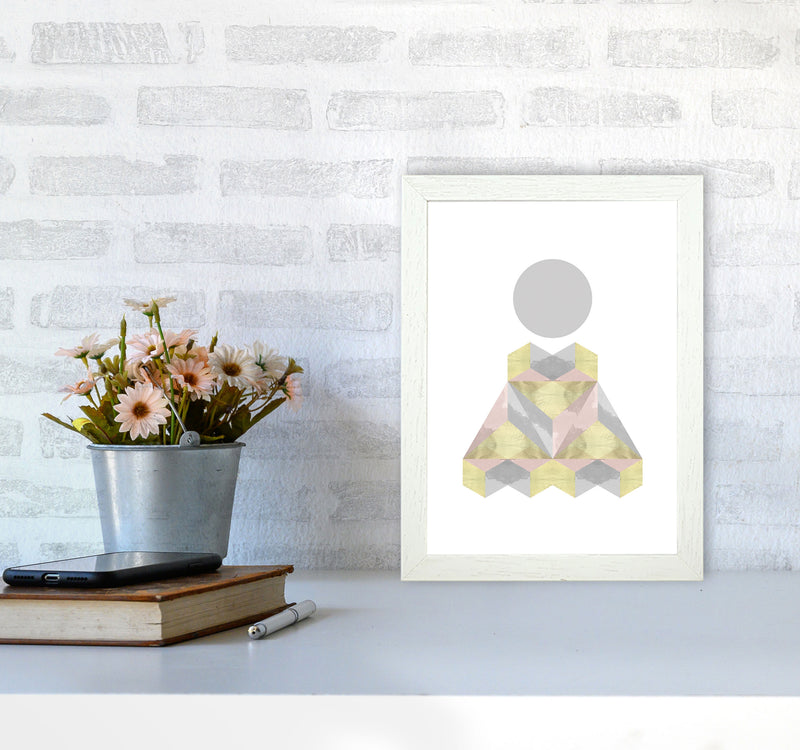 Gold, Pink And Grey Abstract Shapes Modern Print A4 Oak Frame