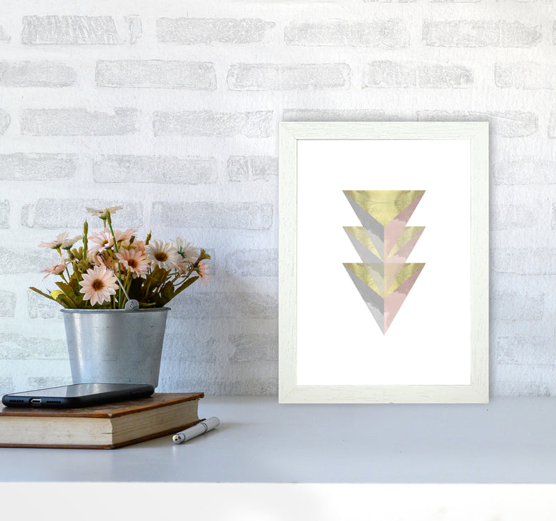 Gold, Pink And Grey Abstract Triangles Modern Print A4 Oak Frame