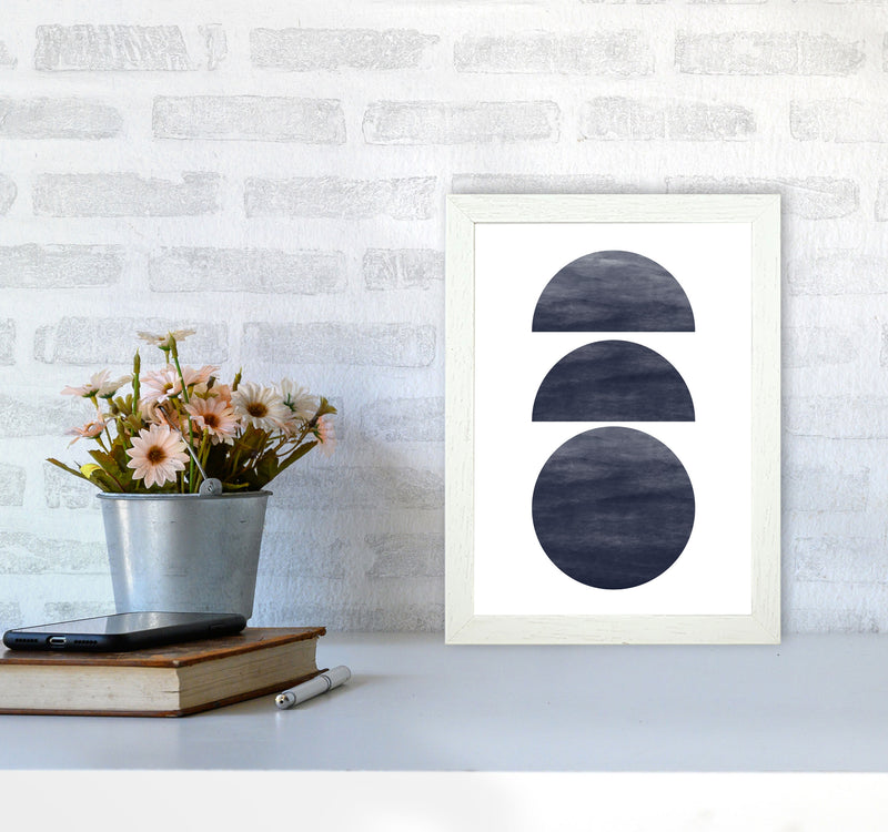 Abstract Navy Circles Modern Print A4 Oak Frame