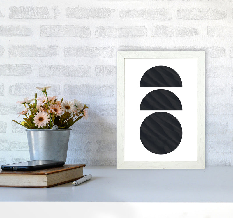 Abstract Black Textured Circles Modern Print A4 Oak Frame