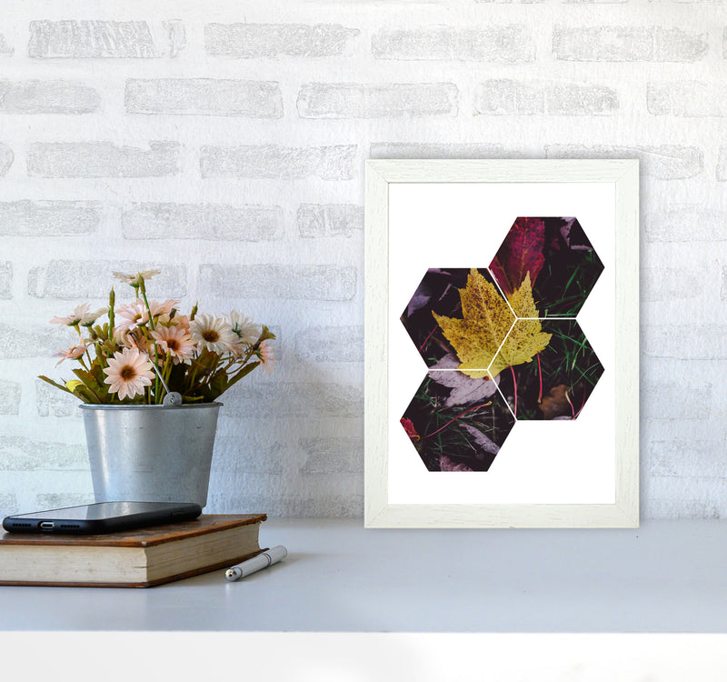 Leaf And Grass Abstract Hexagons Modern Print A4 Oak Frame
