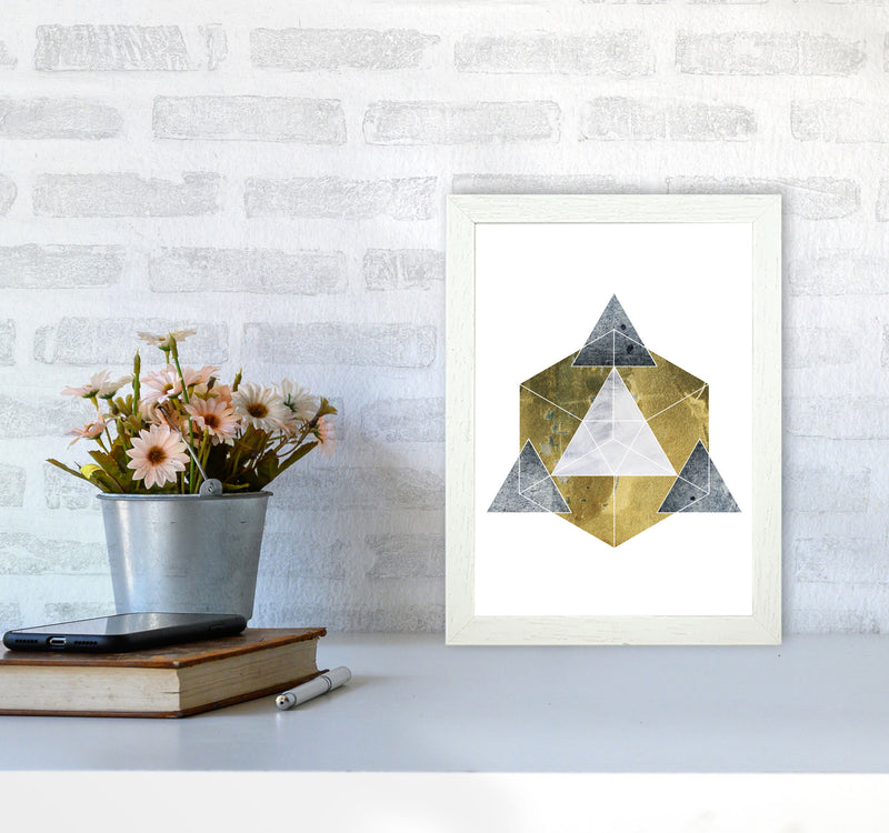 Gold Cube And Grey Geo Abstract Modern Print A4 Oak Frame