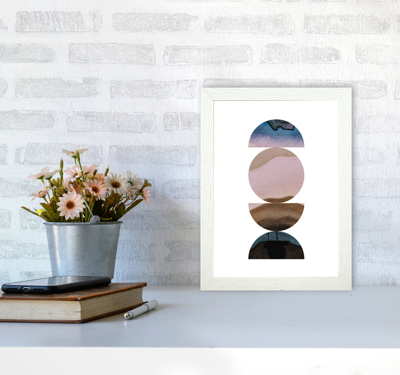 Pastel And Sand Abstract Circles Modern Print A4 Oak Frame