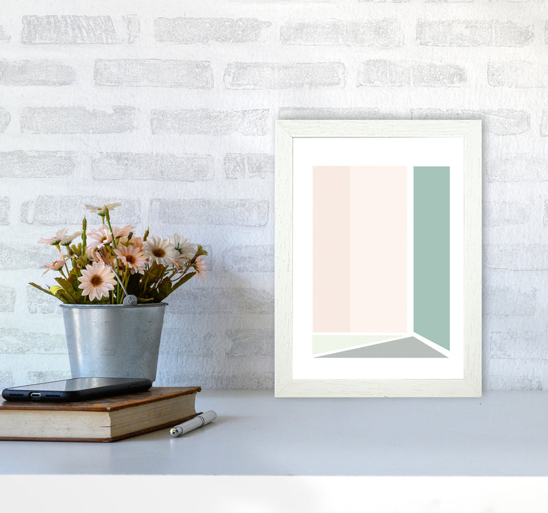 Peach, Green And Grey Abstract Rectangle Modern Print A4 Oak Frame
