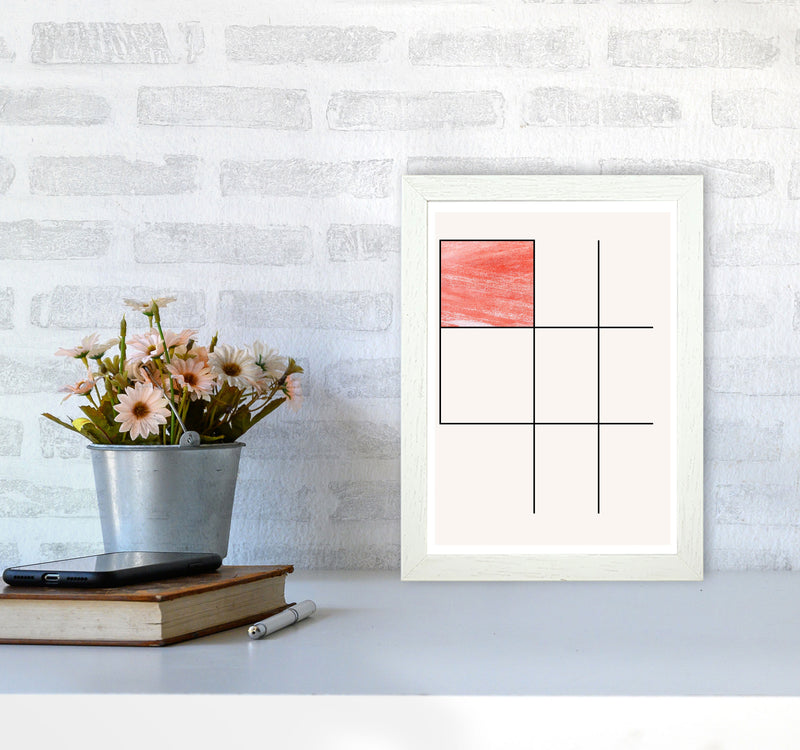 Abstract Red Crayon Geo 1 Modern Print A4 Oak Frame