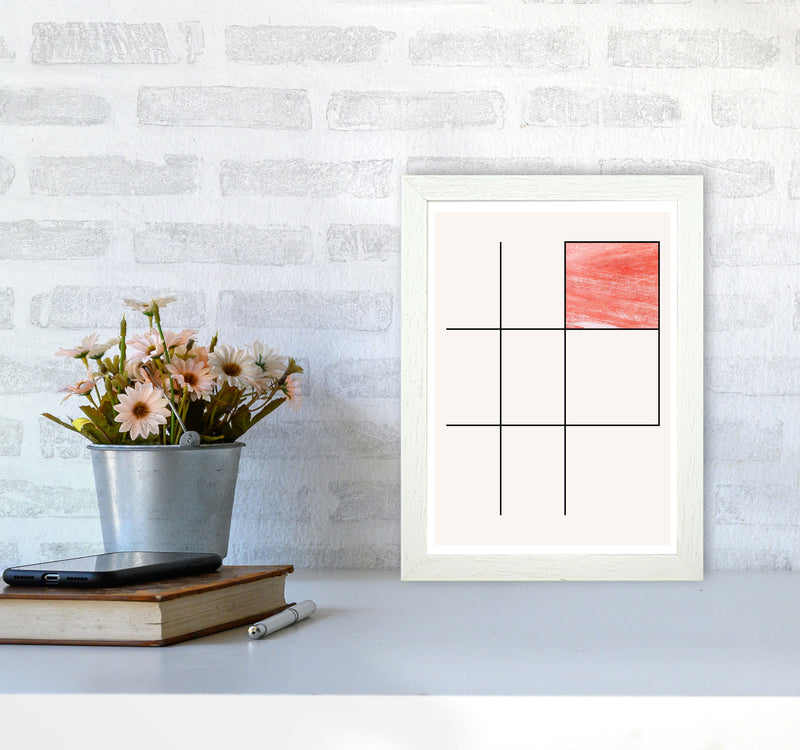 Abstract Red Crayon Geo 3 Modern Print A4 Oak Frame
