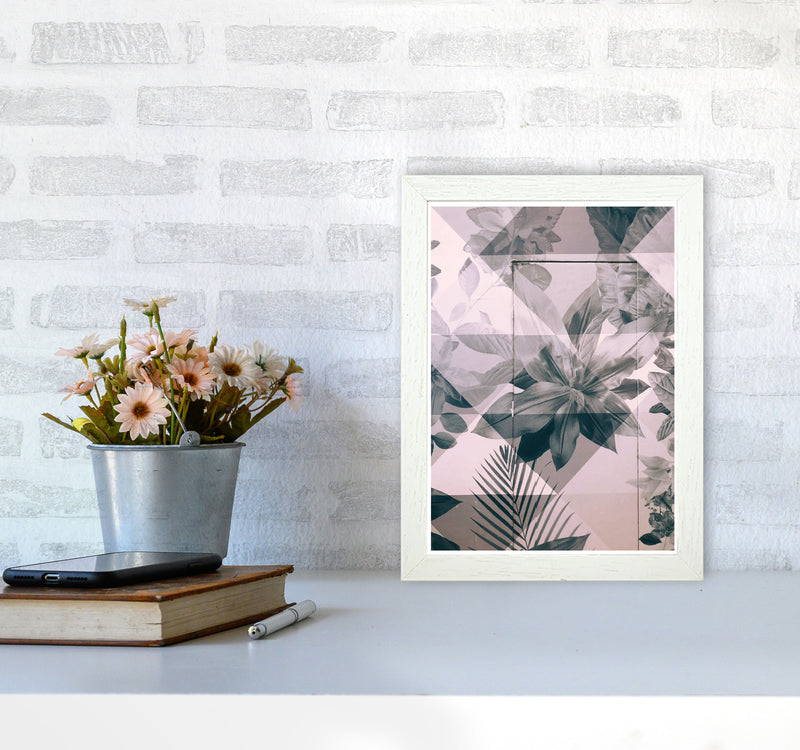 Abstract Retro Flower Pattern Modern Print A4 Oak Frame