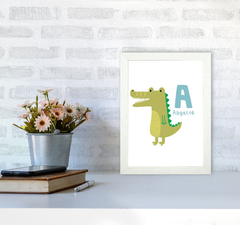 Alphabet Animals, A Is For Alligator Framed Nursey Wall Art Print A4 Oak Frame