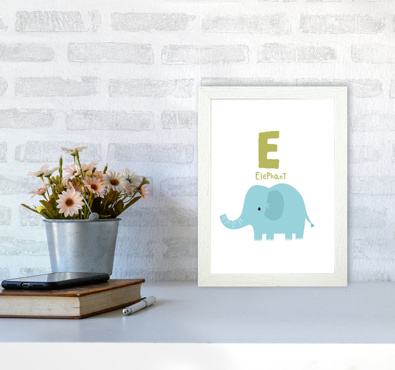 Alphabet Animals, E Is For Elephant Framed Nursey Wall Art Print A4 Oak Frame