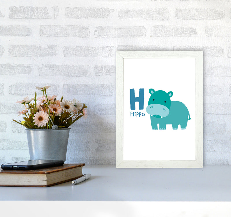 Alphabet Animals, H Is For Hippo Framed Nursey Wall Art Print A4 Oak Frame