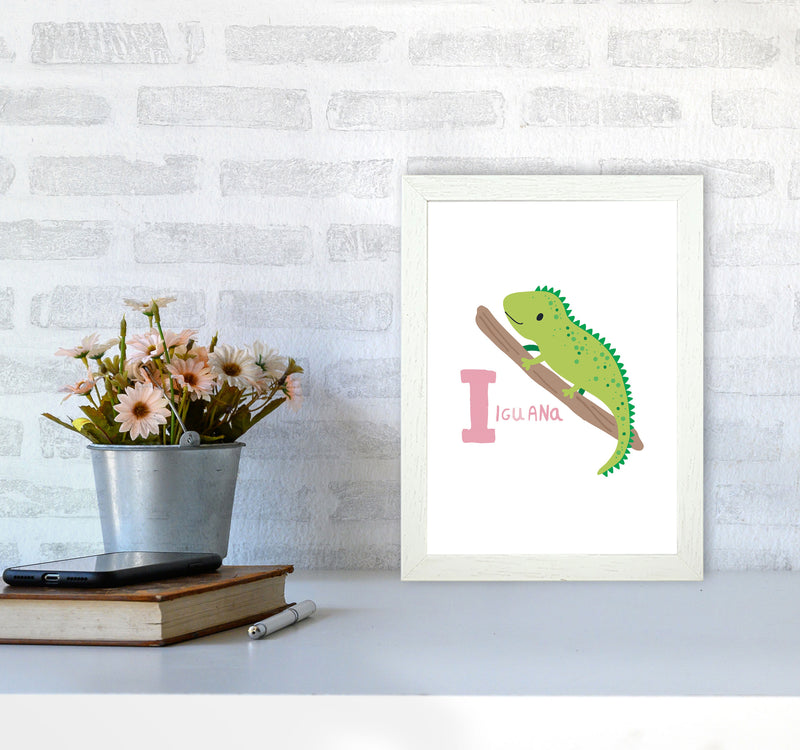 Alphabet Animals, I Is For Iguana Framed Nursey Wall Art Print A4 Oak Frame