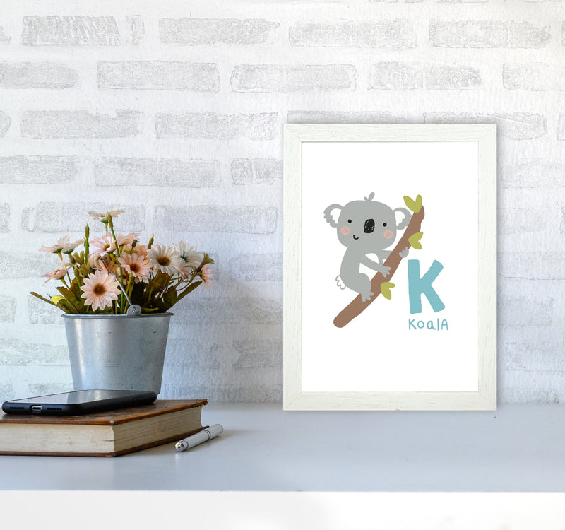 Alphabet Animals, K Is For Koala Framed Nursey Wall Art Print A4 Oak Frame