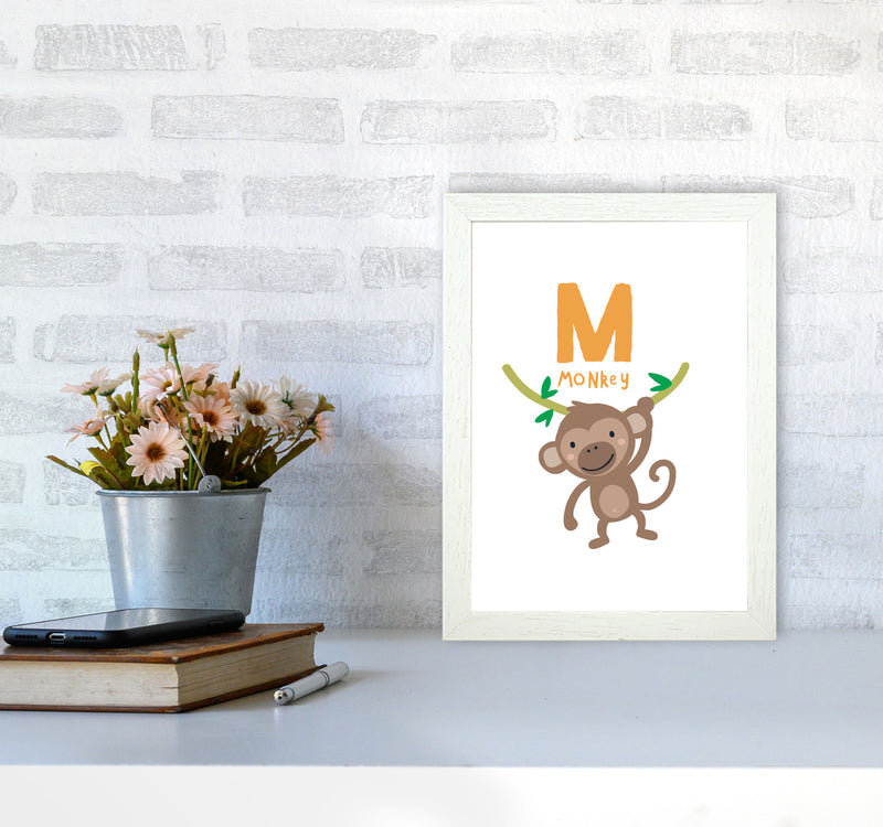 Alphabet Animals, M Is For Monkey Framed Nursey Wall Art Print A4 Oak Frame
