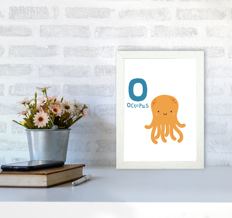 Alphabet Animals, O Is For Octopus Framed Nursey Wall Art Print A4 Oak Frame