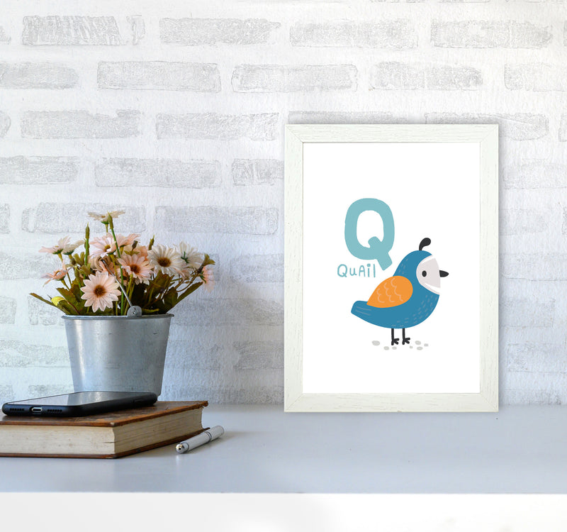 Alphabet Animals, Q Is For Quail Framed Nursey Wall Art Print A4 Oak Frame