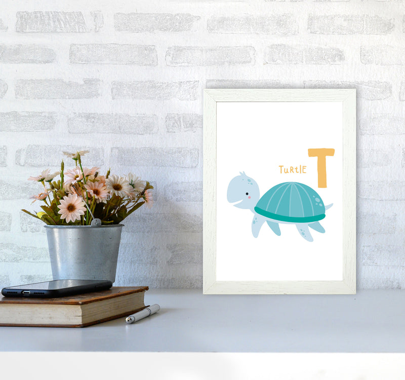Alphabet Animals, T Is For Turtle Framed Nursey Wall Art Print A4 Oak Frame