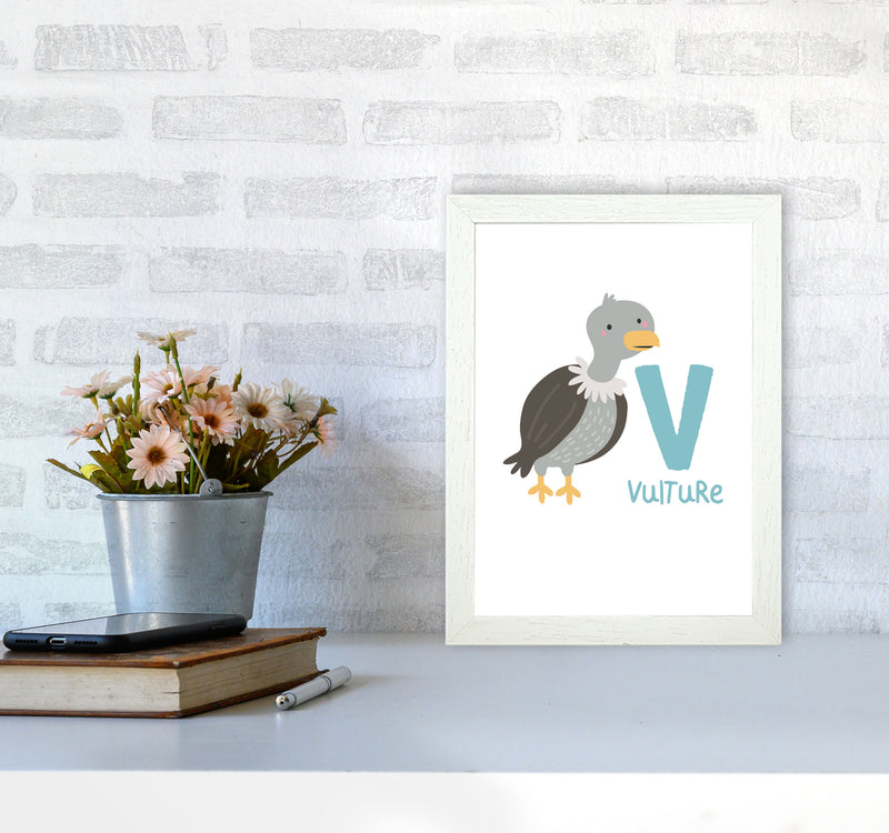 Alphabet Animals, V Is For Vulture Framed Nursey Wall Art Print A4 Oak Frame