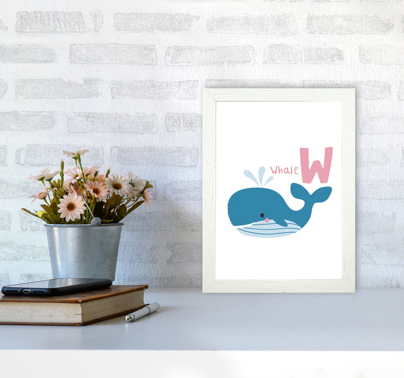 Alphabet Animals, W Is For Whale Framed Nursey Wall Art Print A4 Oak Frame
