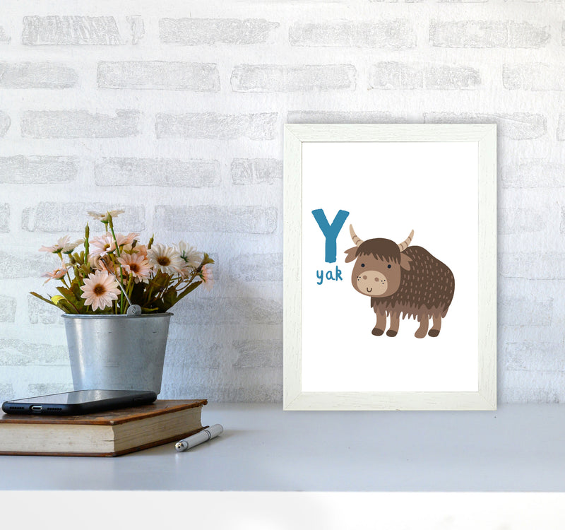 Alphabet Animals, Y Is For Yak Framed Nursey Wall Art Print A4 Oak Frame