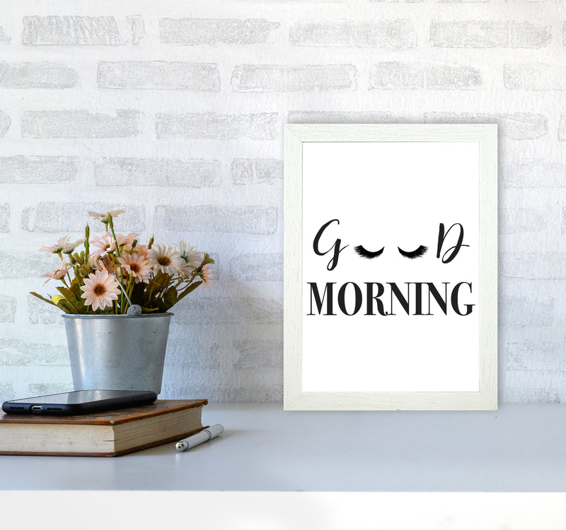 Good Morning Lashes Framed Typography Wall Art Print A4 Oak Frame