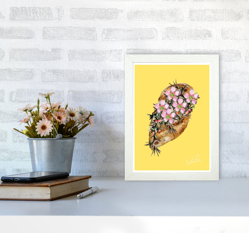Yellow Chicken Food Print, Framed Kitchen Wall Art A4 Oak Frame
