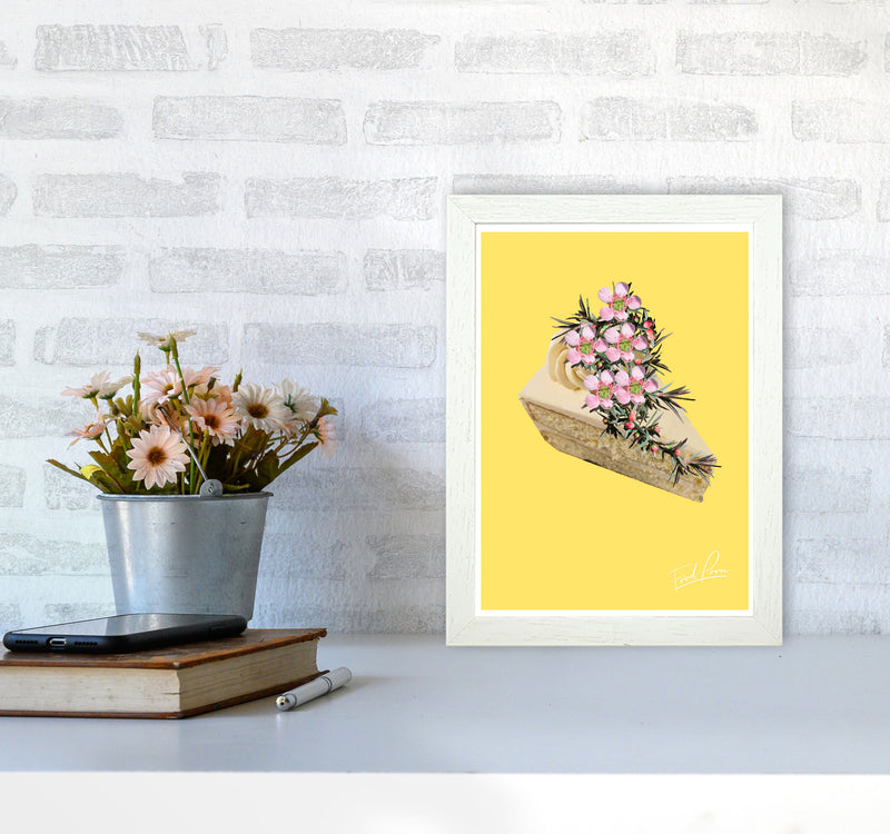 Yellow Cake Food Print, Framed Kitchen Wall Art A4 Oak Frame
