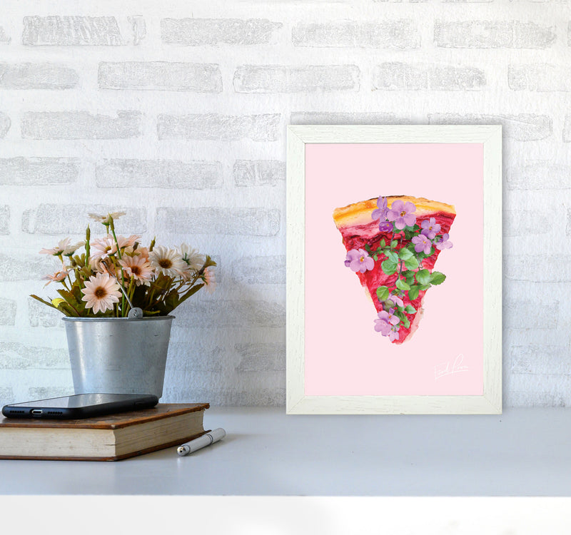 Pink Cherry Pie Floral Food Print, Framed Kitchen Wall Art A4 Oak Frame