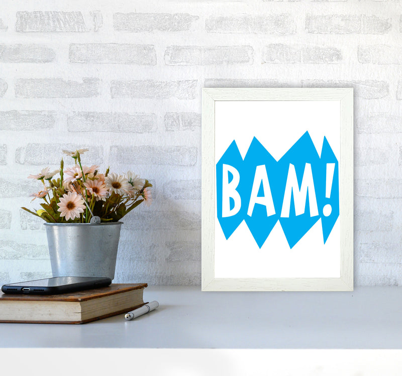 BAM! Blue Framed Nursey Wall Art Print A4 Oak Frame