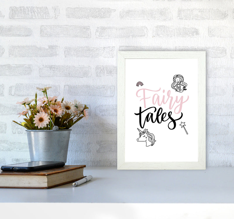 Fairy Tales Black And Pink Framed Nursey Wall Art Print A4 Oak Frame