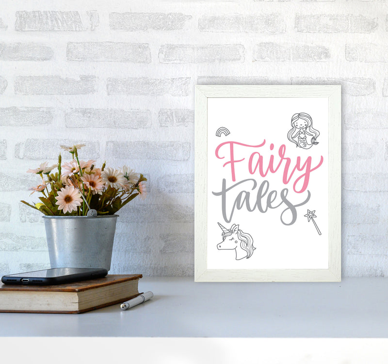 Fairy Tales Pink And Grey Framed Nursey Wall Art Print A4 Oak Frame