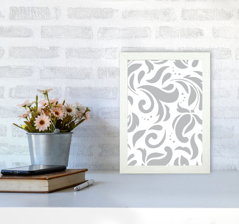 Grey Floral Pattern Modern Print A4 Oak Frame
