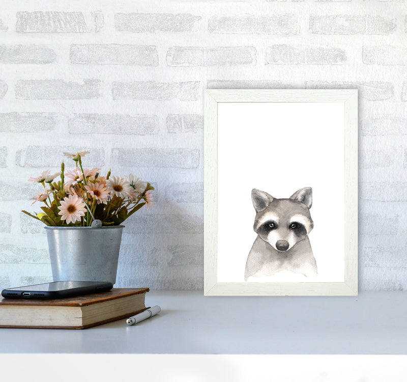 Forest Friends, Cute Raccoon Modern Print Animal Art Print A4 Oak Frame