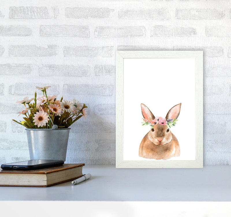 Forest Friends, Floral Cute Bunny Modern Print Animal Art Print A4 Oak Frame