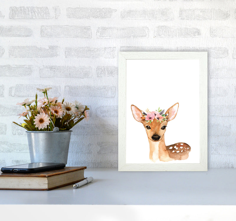 Forest Friends, Floral Cute Deer Modern Print Animal Art Print A4 Oak Frame