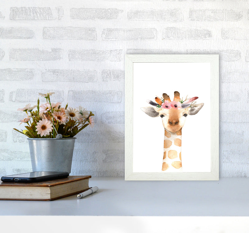 Forest Friends, Floral Cute Giraffe Modern Print Animal Art Print A4 Oak Frame