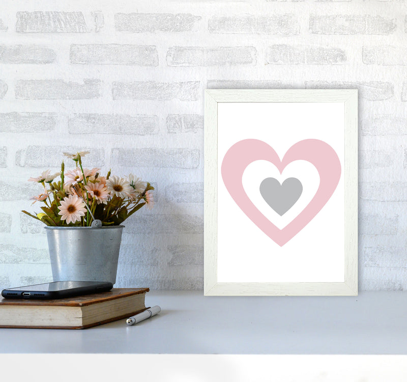 Pink And Grey Heart Modern Print A4 Oak Frame