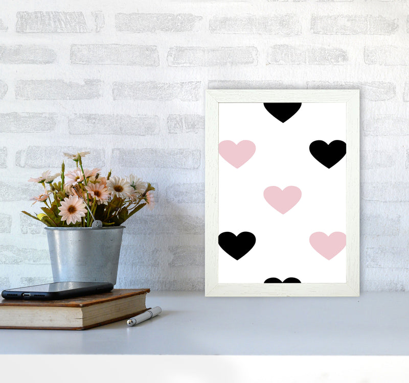 Pink And Black Hearts Modern Print A4 Oak Frame