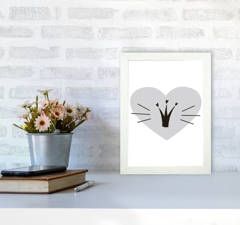 Crown With Grey Heart Framed Nursey Wall Art Print A4 Oak Frame